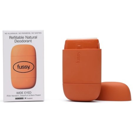 Fussy Natural Refillable Deodorant Aluminium Free 24 Hour Protection Citrus Scent & Burnt Orange Case Mandarin