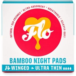 FLO Organic Bamboo Sanitary Pads with Wings Biodegradable and Ultra Thin 14 Night Pads