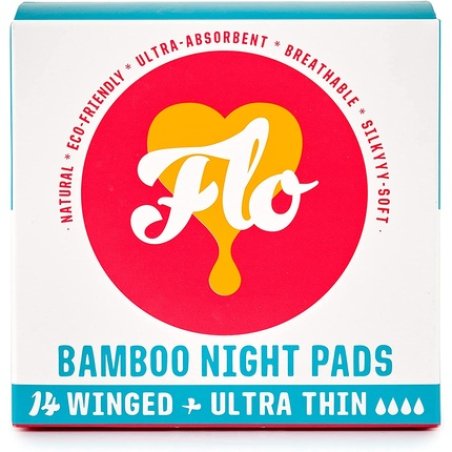 FLO Organic Bamboo Sanitary Pads with Wings Biodegradable and Ultra Thin 14 Night Pads