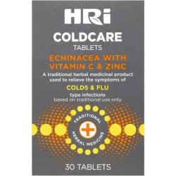 HRI ColdCare Cold and Flu Tablets with Echinacea, Vitamin C, and Zinc 30 Tablets