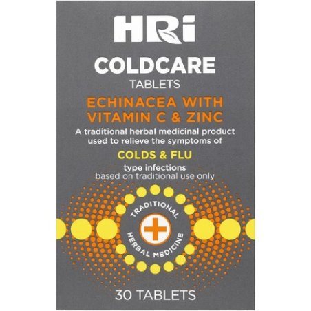 HRI ColdCare Cold and Flu Tablets with Echinacea, Vitamin C, and Zinc 30 Tablets