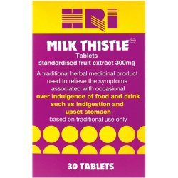 HRI Milk Thistle Tablets 300mg Relieve Symptoms of Overindulgence and Upset Stomach 30 Tablets