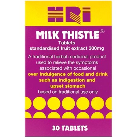 HRI Milk Thistle Tablets 300mg Relieve Symptoms of Overindulgence and Upset Stomach 30 Tablets