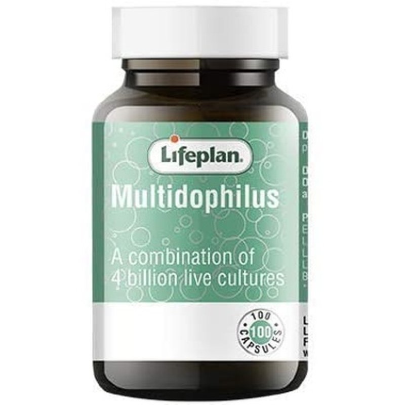Lifeplan Multidophilus Live Cultures Supplement 100 Capsules - 4 Billion CFU Per Capsule for Digestives