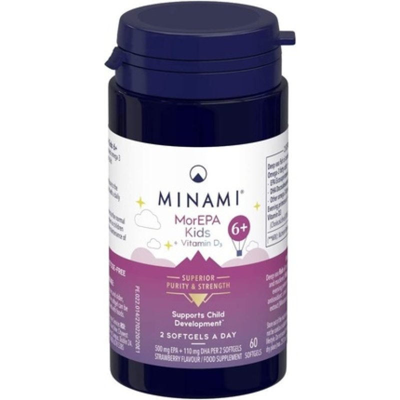 Minami MorEPA Kids 6 Omega 3 Fish Oil Supplement with High Concentration of EPA, DHA and Vitamin D 60 Softgels
