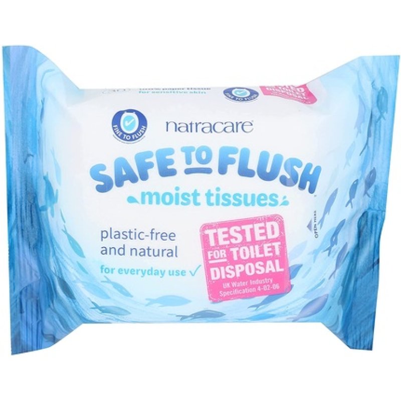 Natracare Safe to Flush Toilet Moist Tissue 30 Wipes