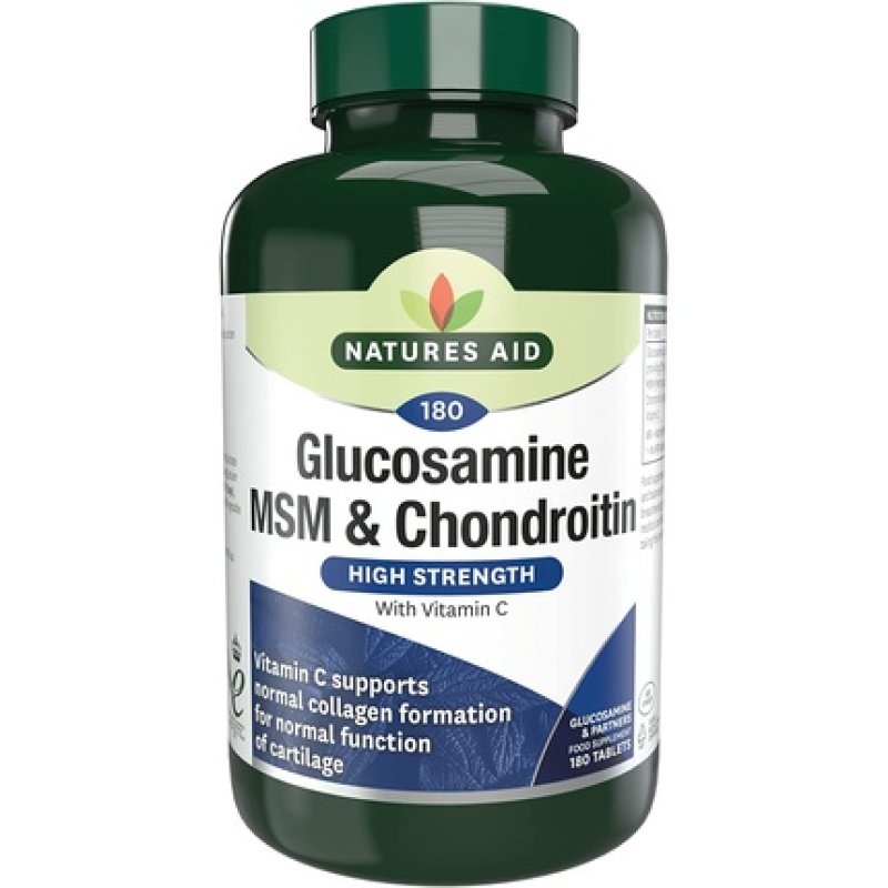 Natures Aid Glucosamine MSM and Chondroitin with Vitamin C 180 Tablets