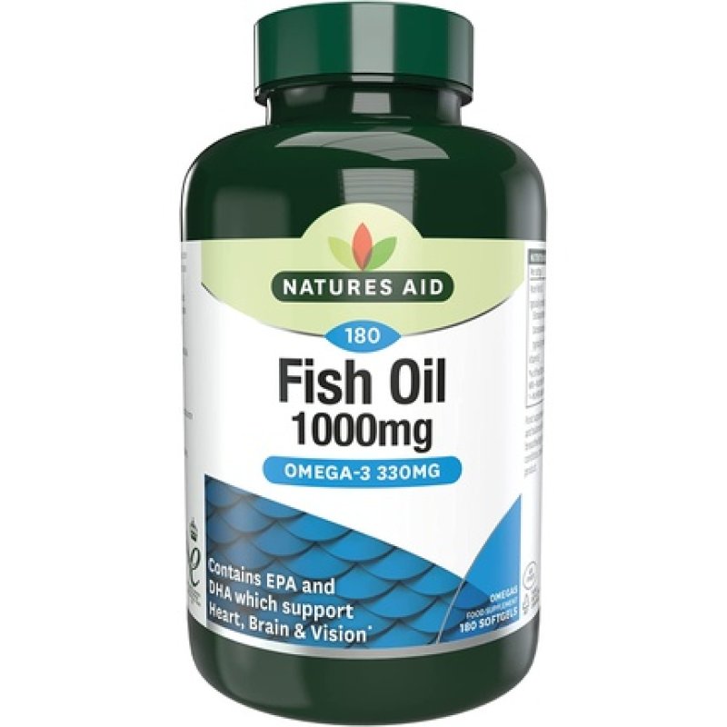 Natures Aid Fish Oil 1000mg with Vitamin E 180 Capsules