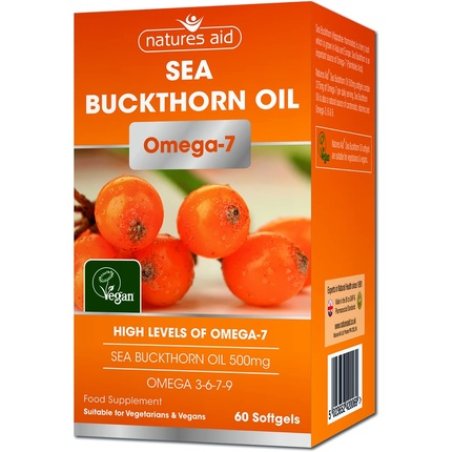 Natures Aid 100% Pure Omega-7 Sea Buckthorn Oil 500mg 60 Vegetarian Softgels