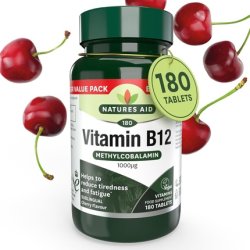 Natures Aid Vitamin B12 Methylcobalamin Cherry Flavour 180 Tablets