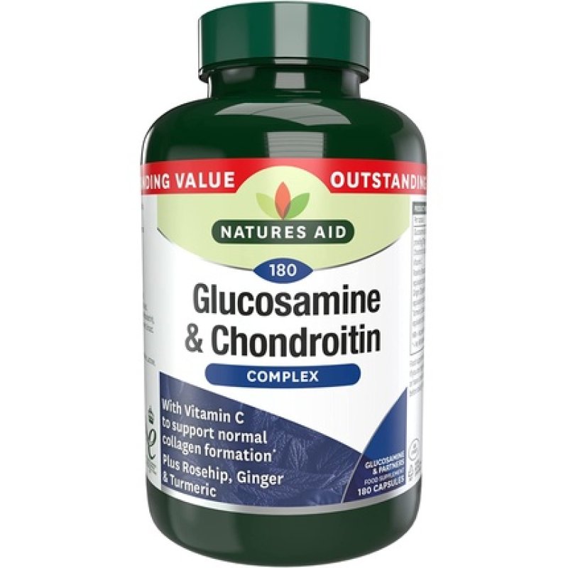 Natures Aid Glucosamine and Chondroitin Complex with Vitamin C, Rosehip, Ginger and Turmeric 180 Capsules