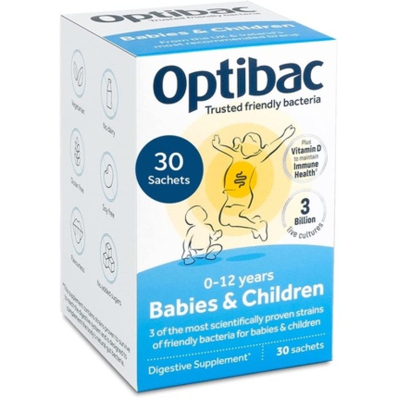 Optibac Babies & Children with Vitamin D and 3 Billion Bacterial Cultures 30 Sachets