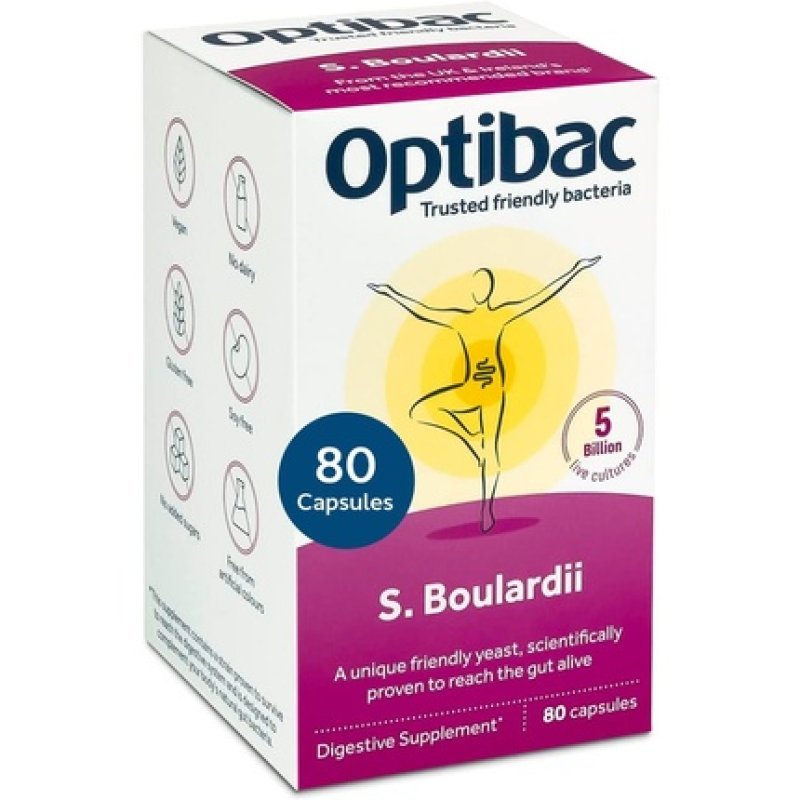 OptiBac Saccharomyces Boulardii 5 Billion Friendly Bacteria Natural Yeast Supplement 80 Capsules