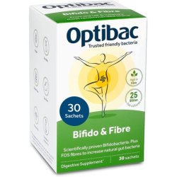Optibac Probiotics Bifido & Fibre Vegan Digestive Supplement with FOS Fibre 25 Billion Bacterial Cultures 30 Sachets