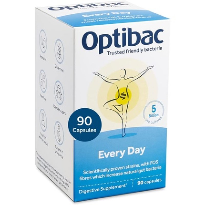 Optibac Probiotics Every Day Digestive Supplement with 5 Billion Bacterial Cultures & FOS Fibres 90 Capsules