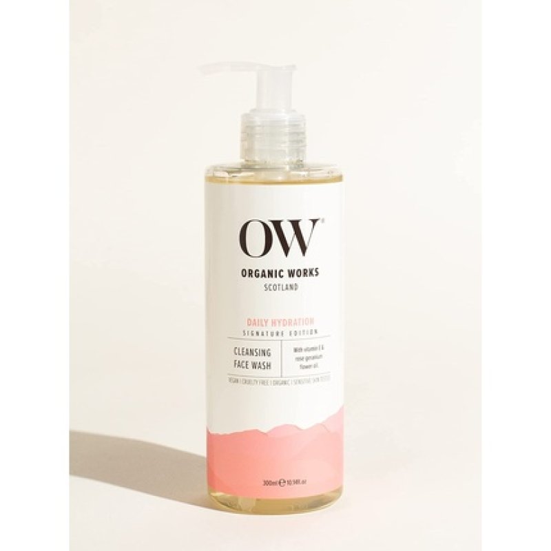 Organic Works 99% Natural Face Cleanser Wash 300ml 10oz Enriched with Rose Geranium Flower and Aloe Vera