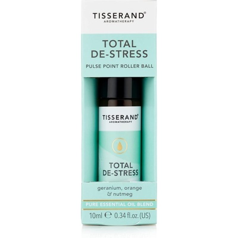 Tisserand Aromatherapy Total De-Stress Geranium Pulse Point Rollerball with Nutmeg and Orange 10ml