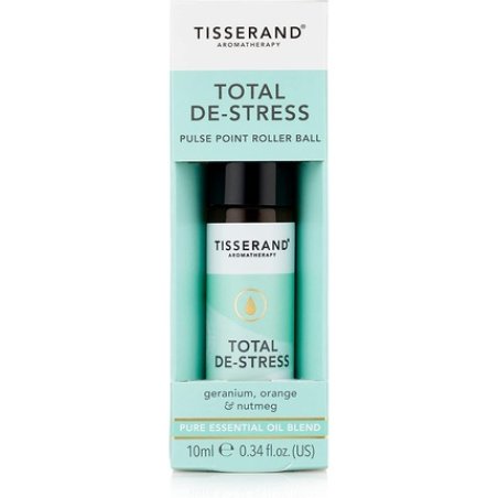 Tisserand Aromatherapy Total De-Stress Geranium Pulse Point Rollerball with Nutmeg and Orange 10ml