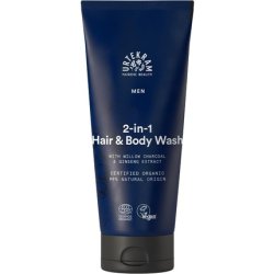 Urtekram Men's 2-in-1 Hair & Body Wash with Ginseng Extract & Organic Willow Charcoal 200ml