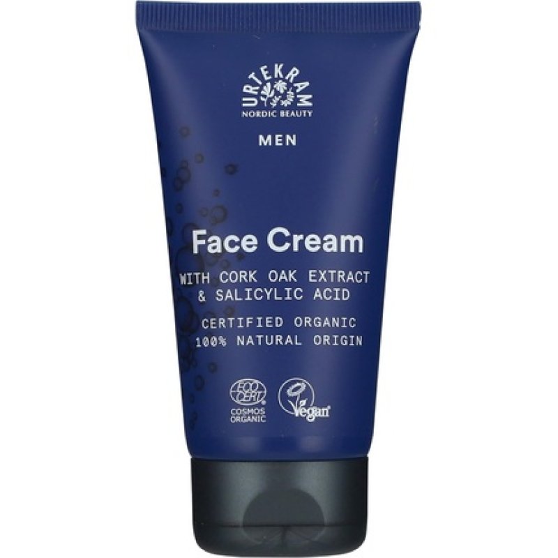 Urtekram Men's Face Cream with Cork Oak Extract Long Lasting Hydration 75ml - Vegan Organic Natural Origin