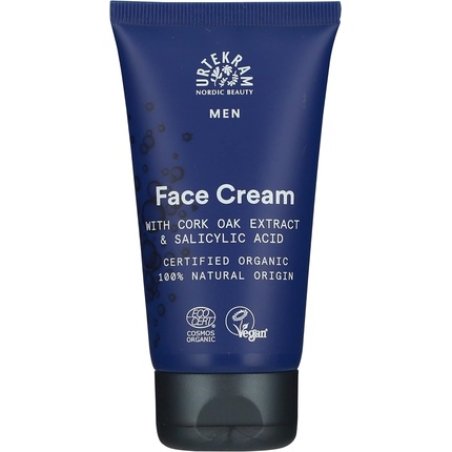Urtekram Men's Face Cream with Cork Oak Extract Long Lasting Hydration 75ml - Vegan Organic Natural Origin