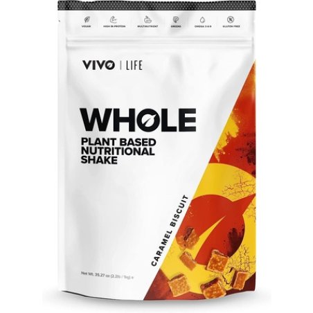 Vivo Life Whole Vegan Whole Food Shake With Proteins Essential Fats Vitamins & Minerals 25 Servings 1kg Caramel Biscuit