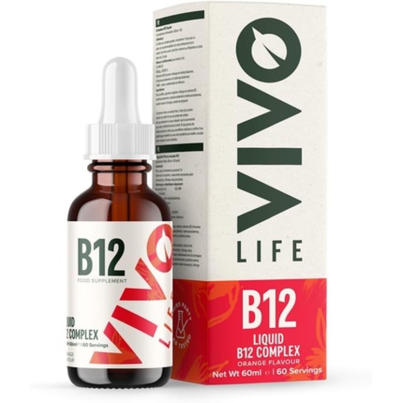 Vivo Life Vitamin B12 Complex High Potency Health Supplement Orange Flavour Liquid Drops 60ml 60 Servings