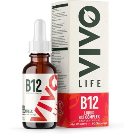 Vivo Life Vitamin B12 Complex High Potency Health Supplement Orange Flavour Liquid Drops 60ml 60 Servings