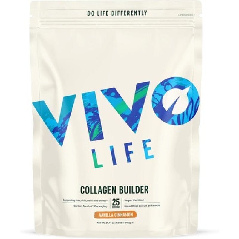 Vivo Life Plant Protein Collagen Builder With Vitamin C Amino Acids And Hyaluronic Acid 900g Vanilla & Cinnamon