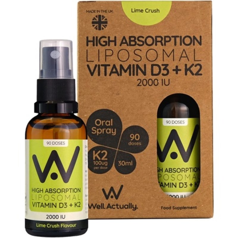 Well.Actually Liposomal Vitamin D3 2000IU's K2 100mcg Oral Spray Lime Crush Flavour 180 Sprays