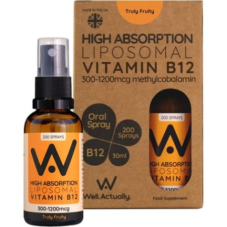 Well.Actually Liposomal Vitamin B12 Methycobalamin 1200mcg Oral Spray 180 Sprays Truly Fruity Flavour Vegan UK