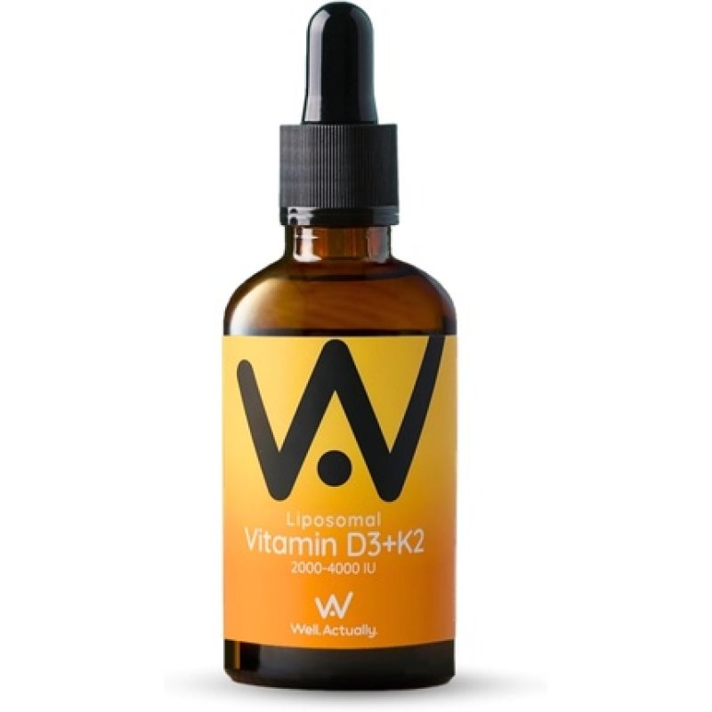 WELL ACTUALLY Liposomal Vitamin D3 K2 Liquid Pipette High Absorption Vegan Vitamin D3 4000 IU & Vitamin K2-7 160mcg