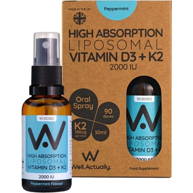 Well.Actually Liposomal Vitamin D3 2000IU's K2 100mcg Oral Spray Peppermint Flavour 180 Sprays