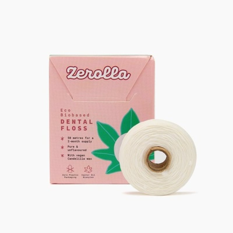 Zerolla Eco Biobased Dental Floss 50 Metre Unflavoured Natural Candelilla Wax