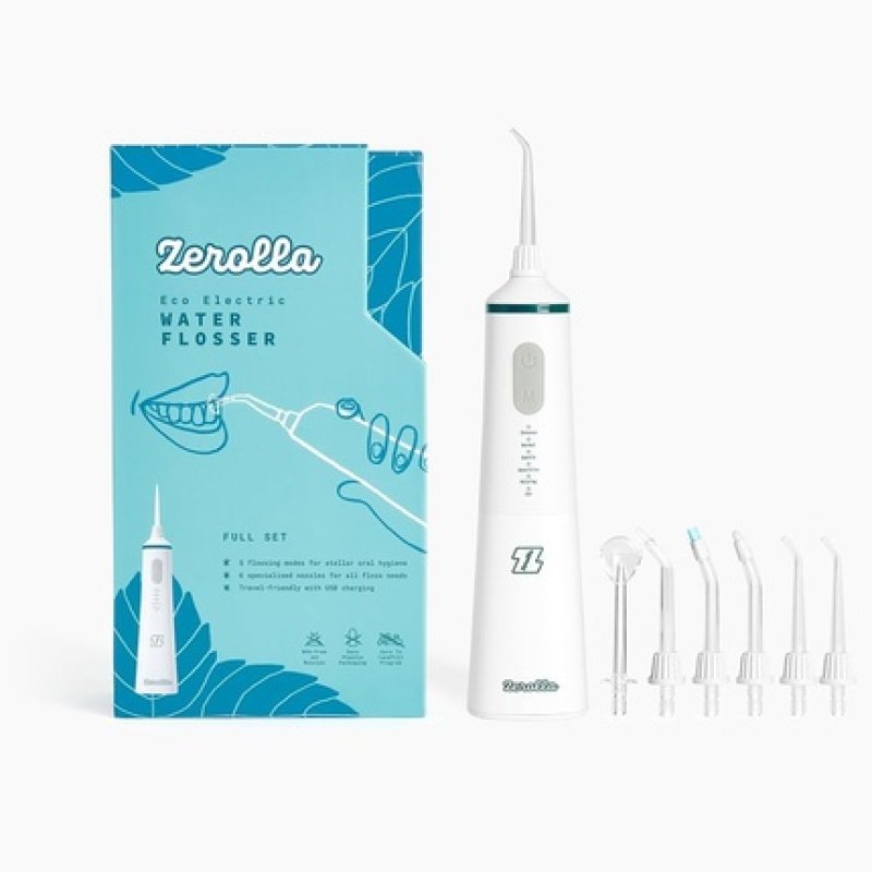 Zerolla Eco Electric Water Flosser Full Set Portable 300ml USB Rechargeable 5 Flossing Modes 6 Specialized Nozzles Zero