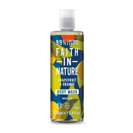 Faith In Nature Grapefruit and Orange Body Wash 100ml - Travel Size Revitalizing Vegan and Cruelty-Free Formula for