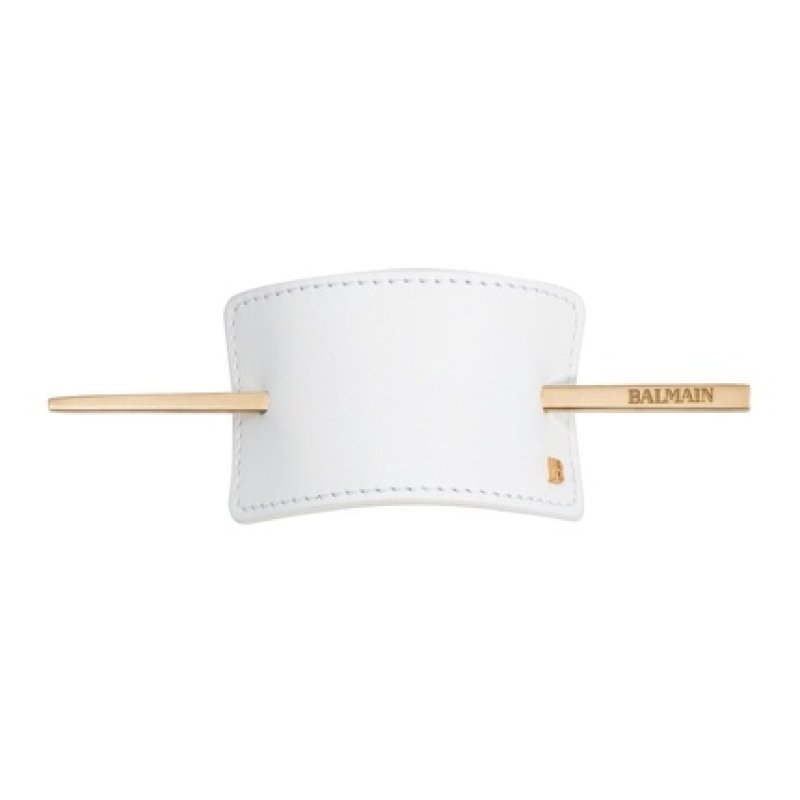 Balamin Hair Barrette In White Nappa And 14k Gold Barrette