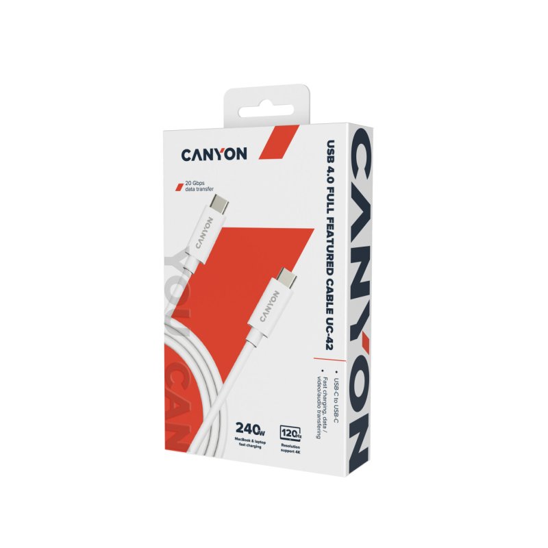 CANYON UC-42, cable, U4-CC-5A2M-E, USB4 TYPE-C to TYPE-C cable assembly 20G 2m 5A 240W(ERP) with E-MARK, CE, ROHS, white