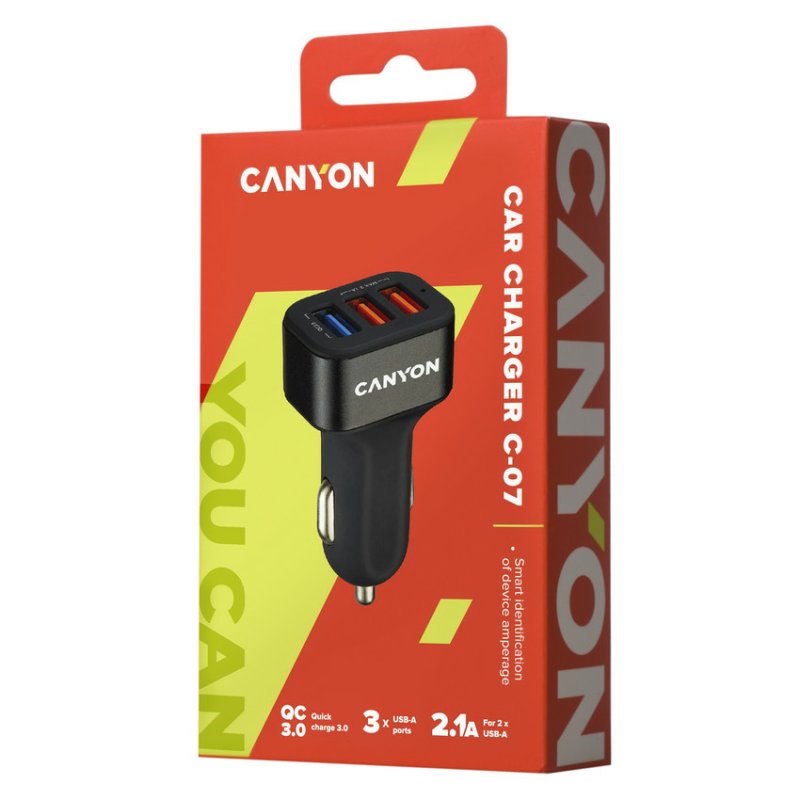 Canyon CNE-CCA07B chargeur d'appareils mobiles Universel Noir Allume-cigare Auto