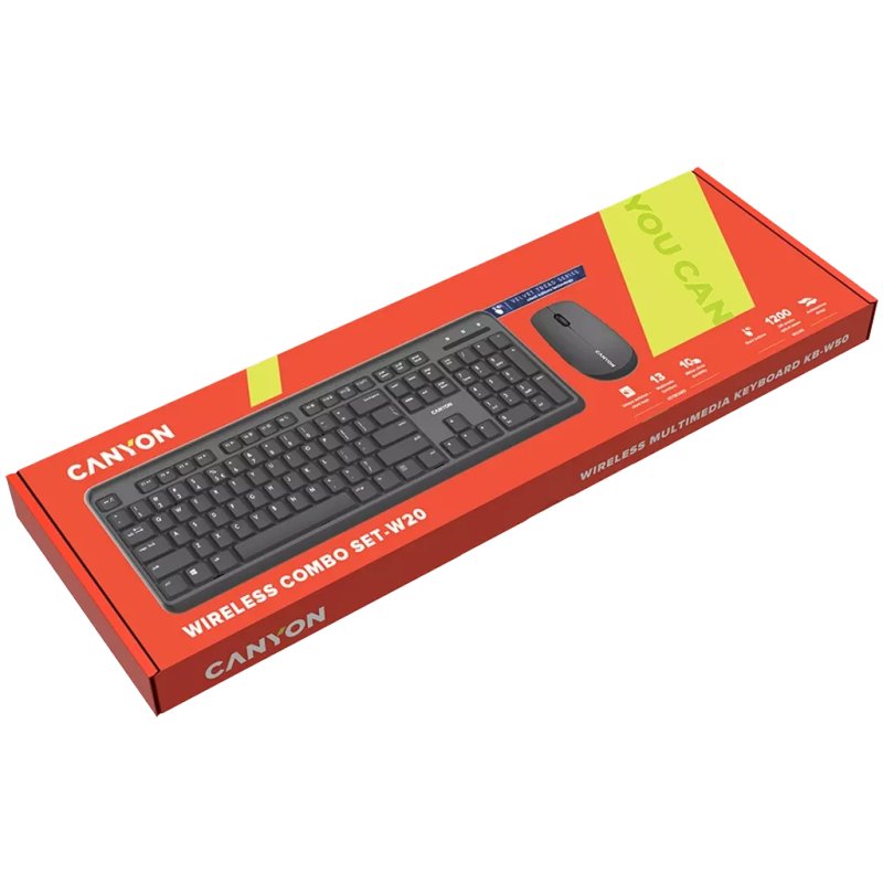 Canyon SET-W20 keyboard Mouse included Home/Office RF Wireless QWERTY Russian Black