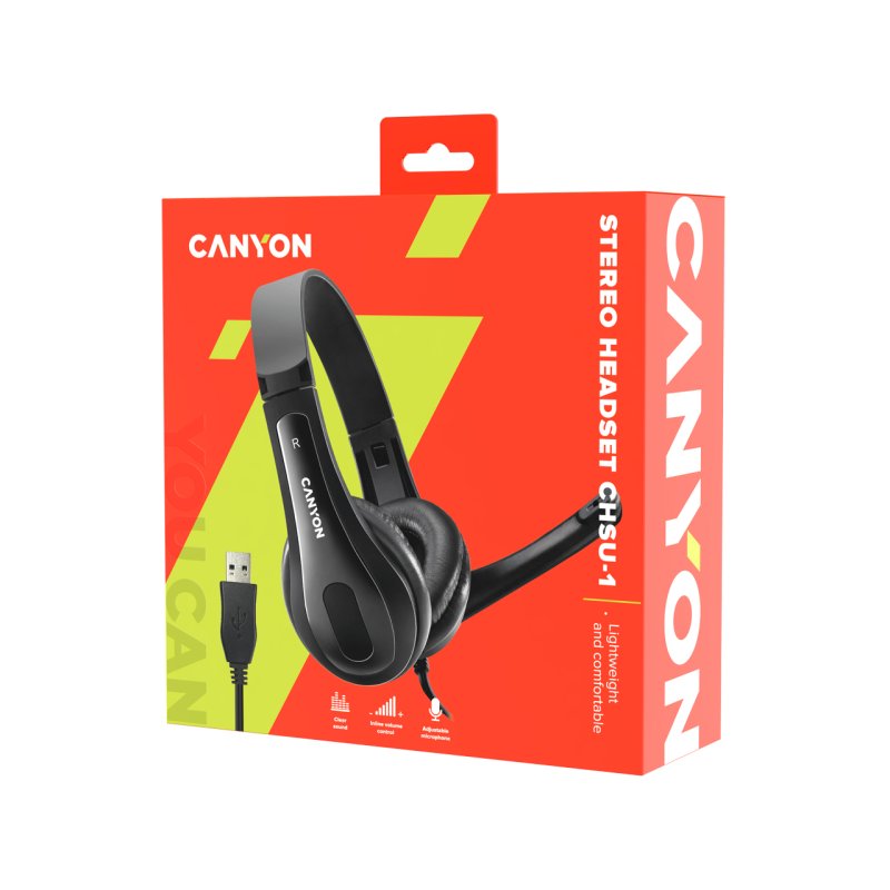 CANYON PC headset CHSU-1 PC Mic USB 2m Black