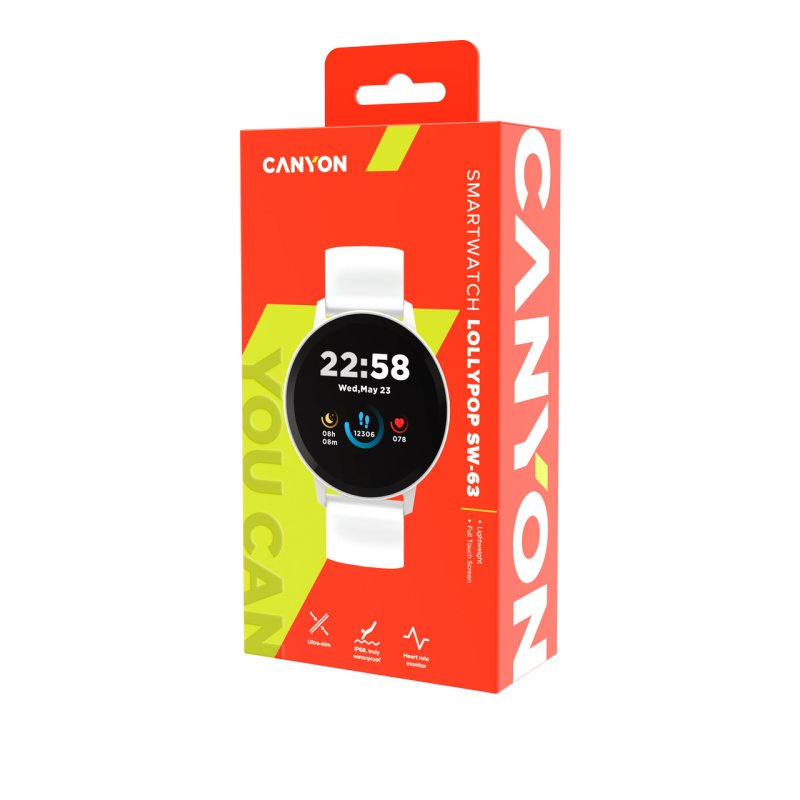 CANYON Lollypop SW-63, Smart watch, 1.3inches IPS full touch screen, Round watch, IP68 waterproof, multi-sport mode,