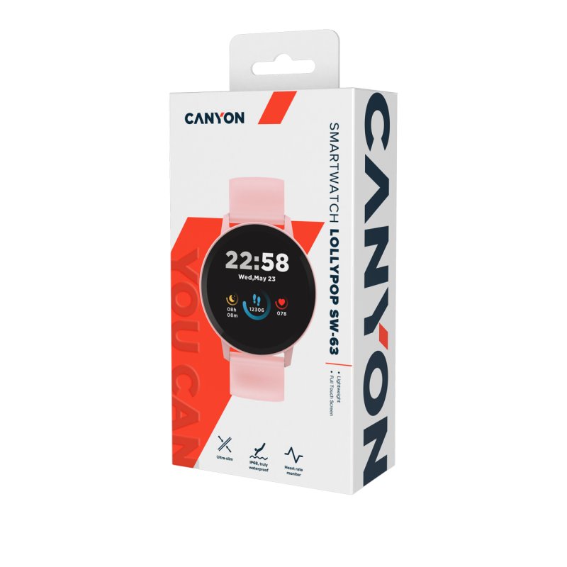 CANYON Lollypop SW-63, Smart watch, 1.3inches IPS full touch screen, Round watch, IP68 waterproof, multi-sport mode,