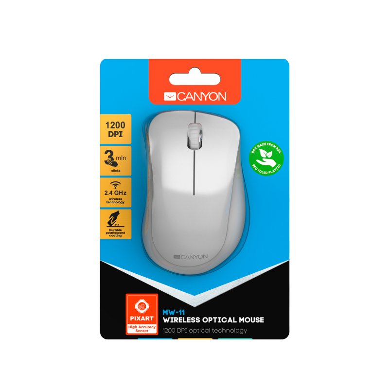 Canyon CNE-CMSW11PW souris Droitier RF sans fil Optique 1200 DPI