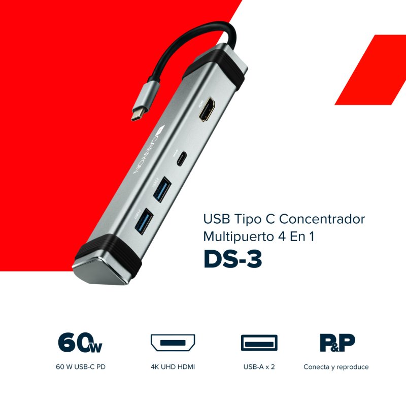 CANYON hub DS-3 4in1 USB-C Space Grey