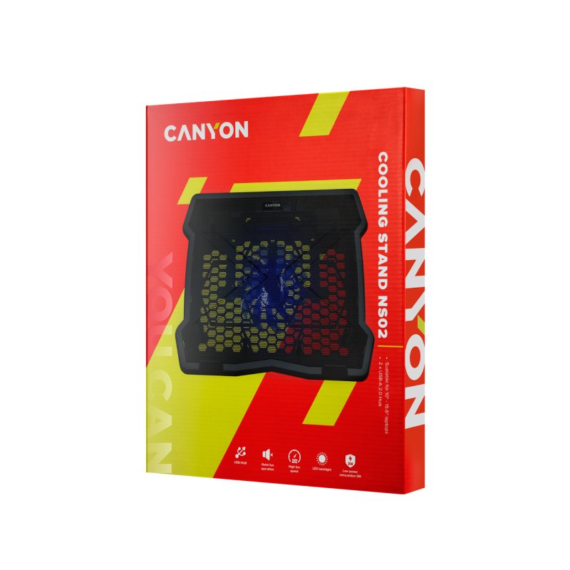 CANYON NS02, Cooling stand single fan with 2x2.0 USB hub 10”-15.6” laptop