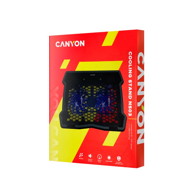 CANYON NS03, Cooling stand dual-fan with 2x2.0 USB hub 10”-15.6” laptop