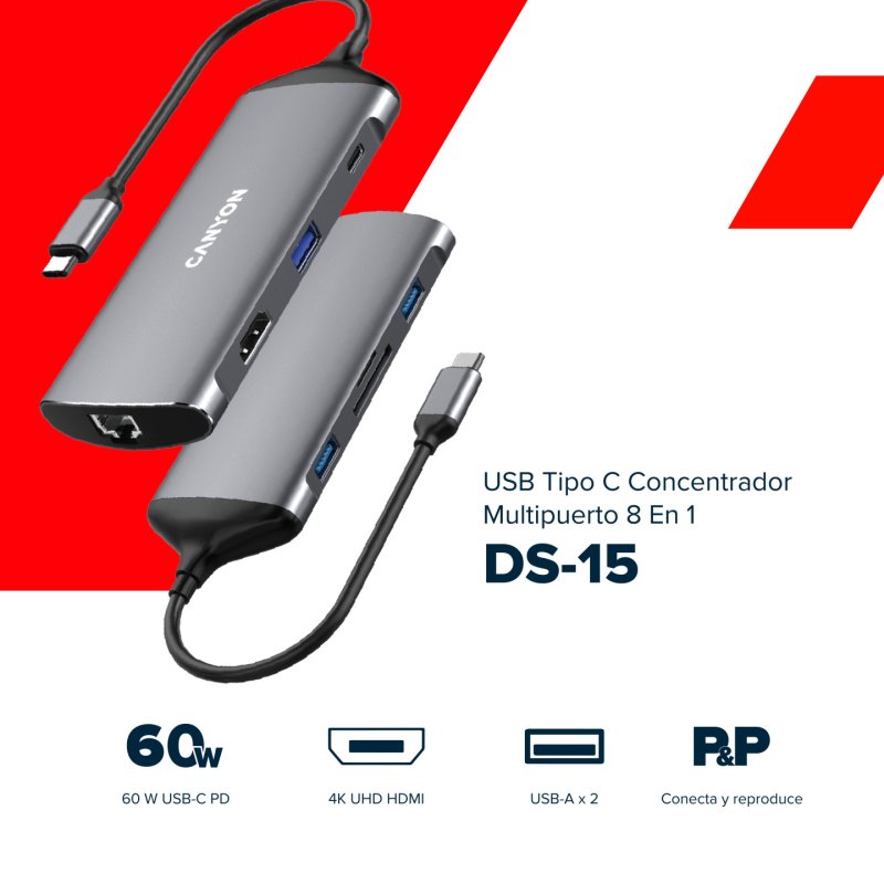 Canyon DS-15 USB 3.2 Gen 1 (3.1 Gen 1) Type-C Gris