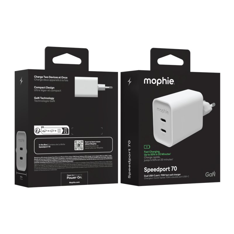 mophie Speedport 70 Universel Blanc Secteur Charge rapide Intérieure