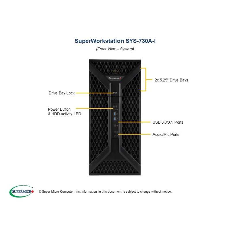 Supermicro SYS-730A-I barebone PC/ poste de travail Midi Tower Noir Intel C621